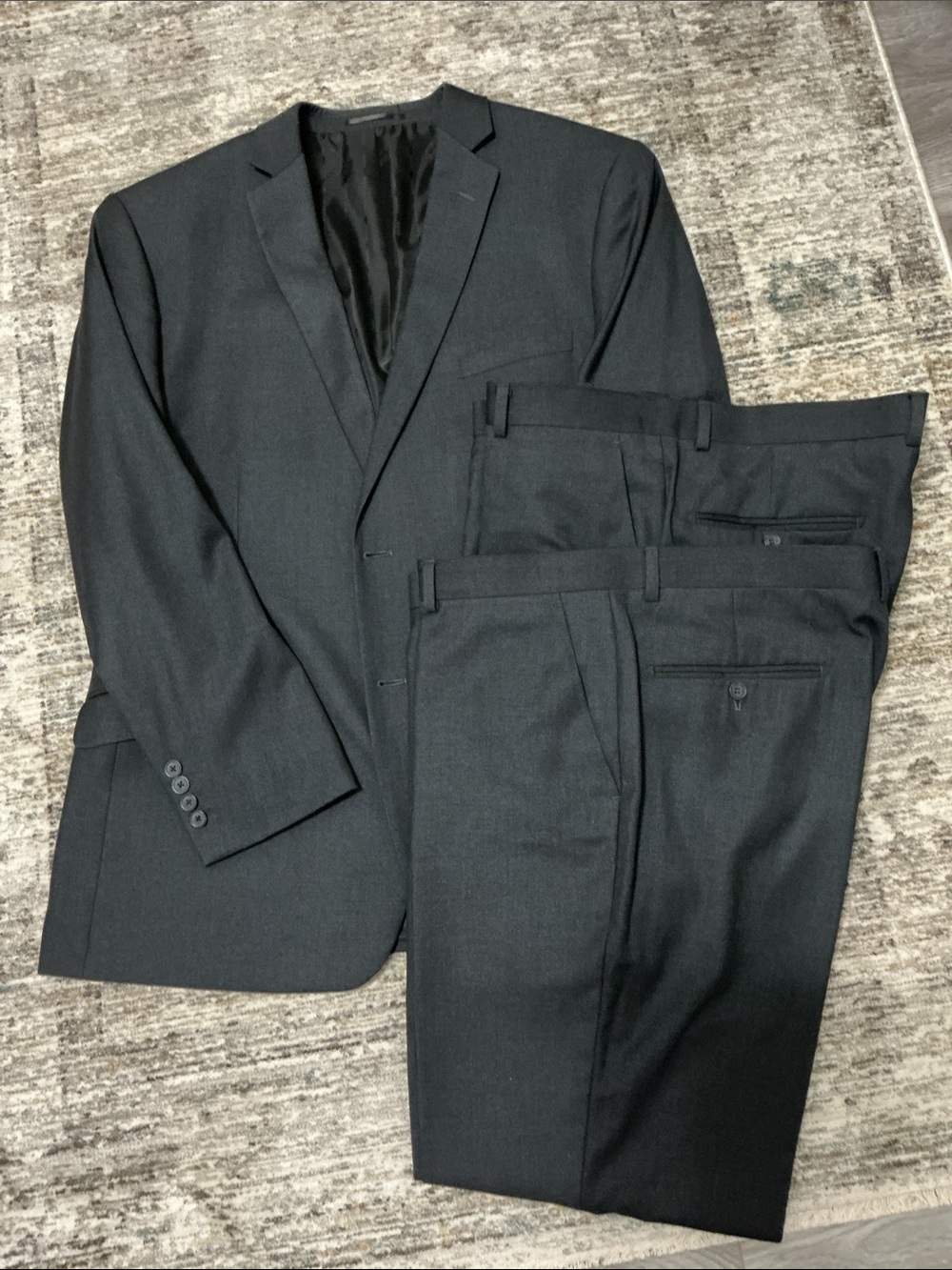 Men's Classic Renoir Charcoal Two-Button Blazer Wool Suit with 2 pairs of pants